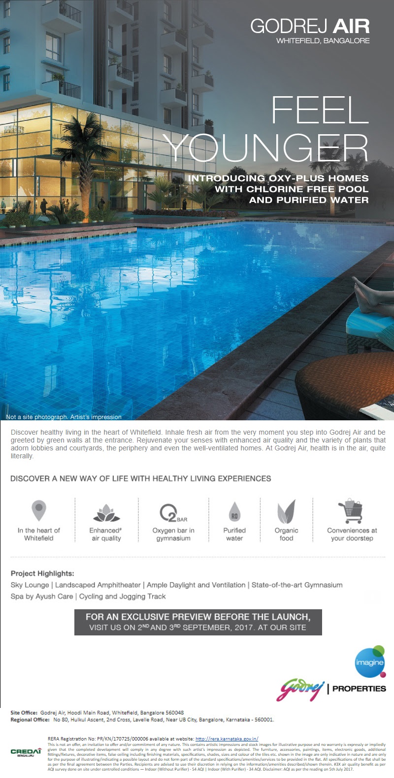 Godrej Air introducing Oxy-Plus homes with chlorine free pool and purified water